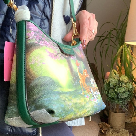 RARE🔥Authentic KATE SPADE Italian leather/coated canvas BAMBI DISNEY zip CROSBY - Picture 5 of 16